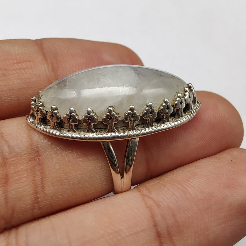 925 SOLID STERLING SILVER NATURAL RAINBOW MOONSTONE GEMSTONES HANDMADE RING, ALL SIZES AVAILABLE
