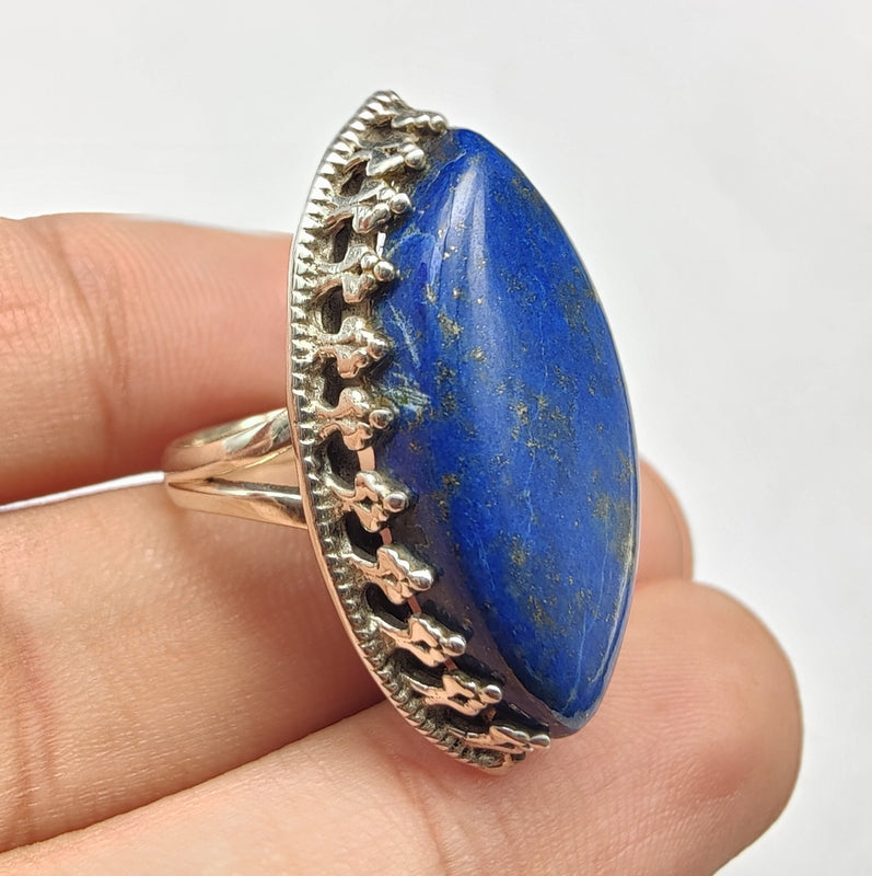 925 SOLID STERLING SILVER NATURAL LAPIS LAZULI GEMSTONES HANDMADE RING, ALL SIZES AVAILABLE