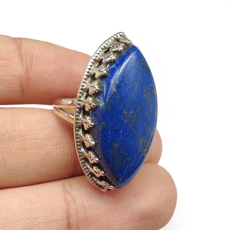925 SOLID STERLING SILVER NATURAL LAPIS LAZULI GEMSTONES HANDMADE RING, ALL SIZES AVAILABLE