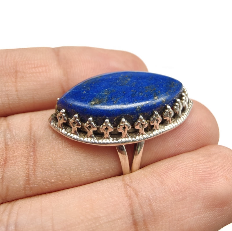 925 SOLID STERLING SILVER NATURAL LAPIS LAZULI GEMSTONES HANDMADE RING, ALL SIZES AVAILABLE