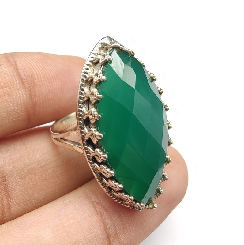 925 SOLID STERLING SILVER NATURAL GREEN ONYX GEMSTONES HANDMADE RING, ALL SIZES AVAILABLE