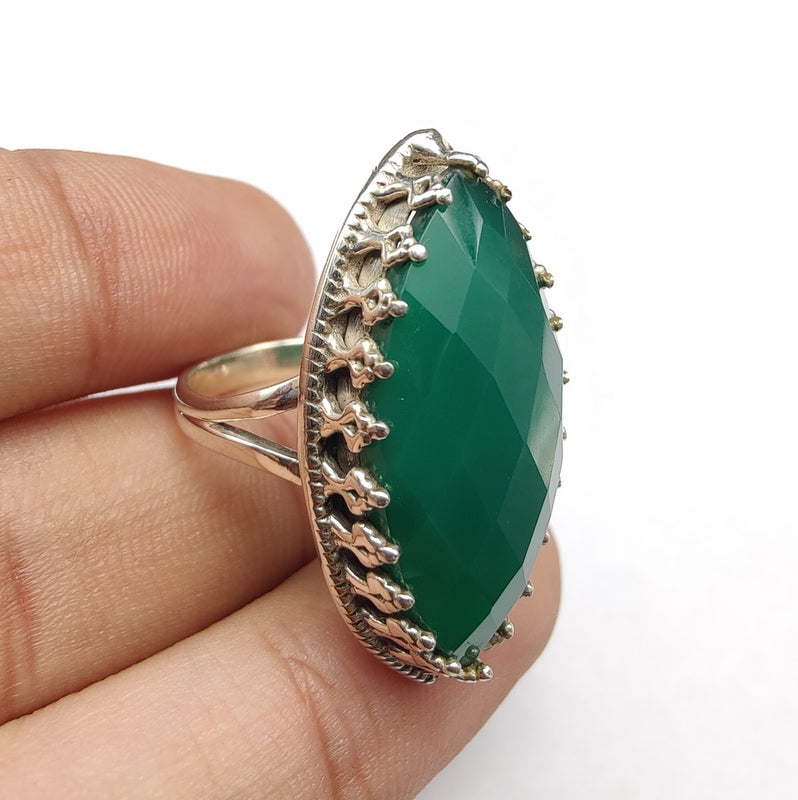 925 SOLID STERLING SILVER NATURAL GREEN ONYX GEMSTONES HANDMADE RING, ALL SIZES AVAILABLE