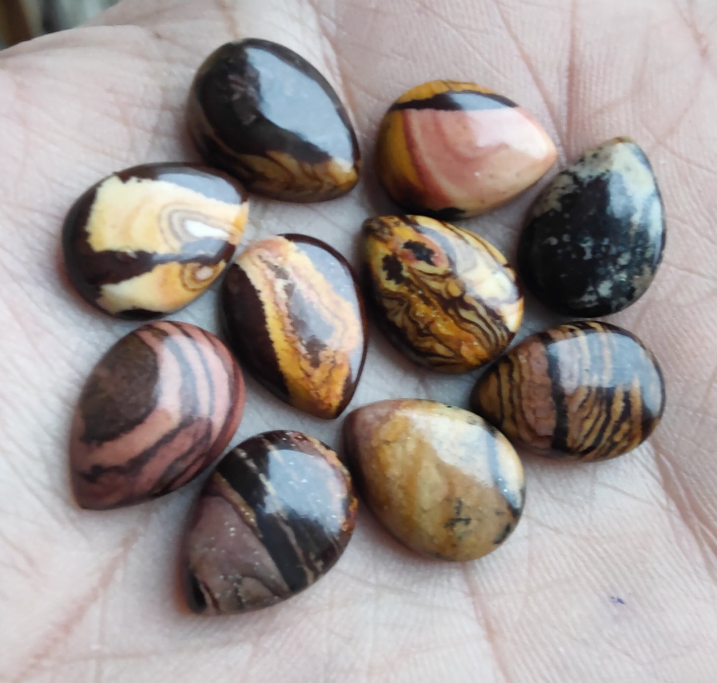 AAA+ Quality Natural Biggs Jasper Pear Shape Cabochon Flat Back Calibrated Teardrop Shape Wholesale Gemstones, All Sizes Available