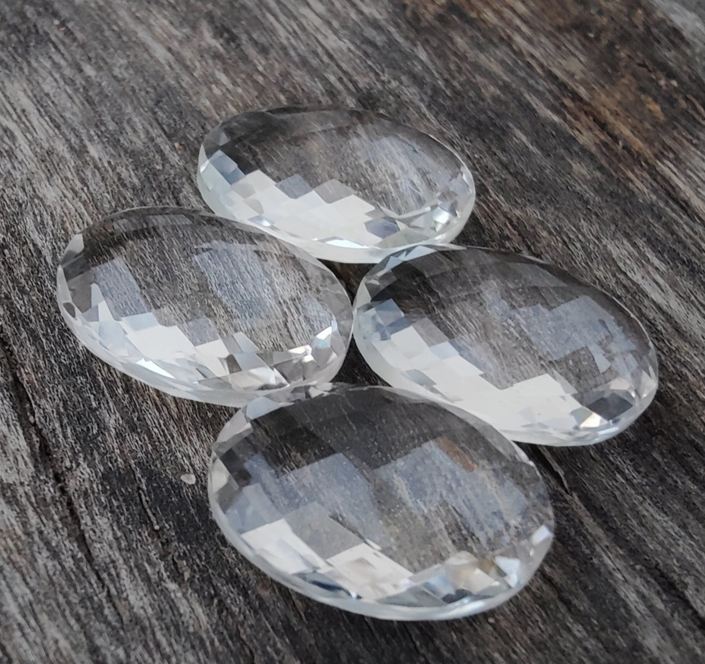 AAA+ Quality Natural Crystal Quartz Oval Shape Briolette Checker Cut Flat Back Calibrated Wholesale Gemstones, All Sizes Available
