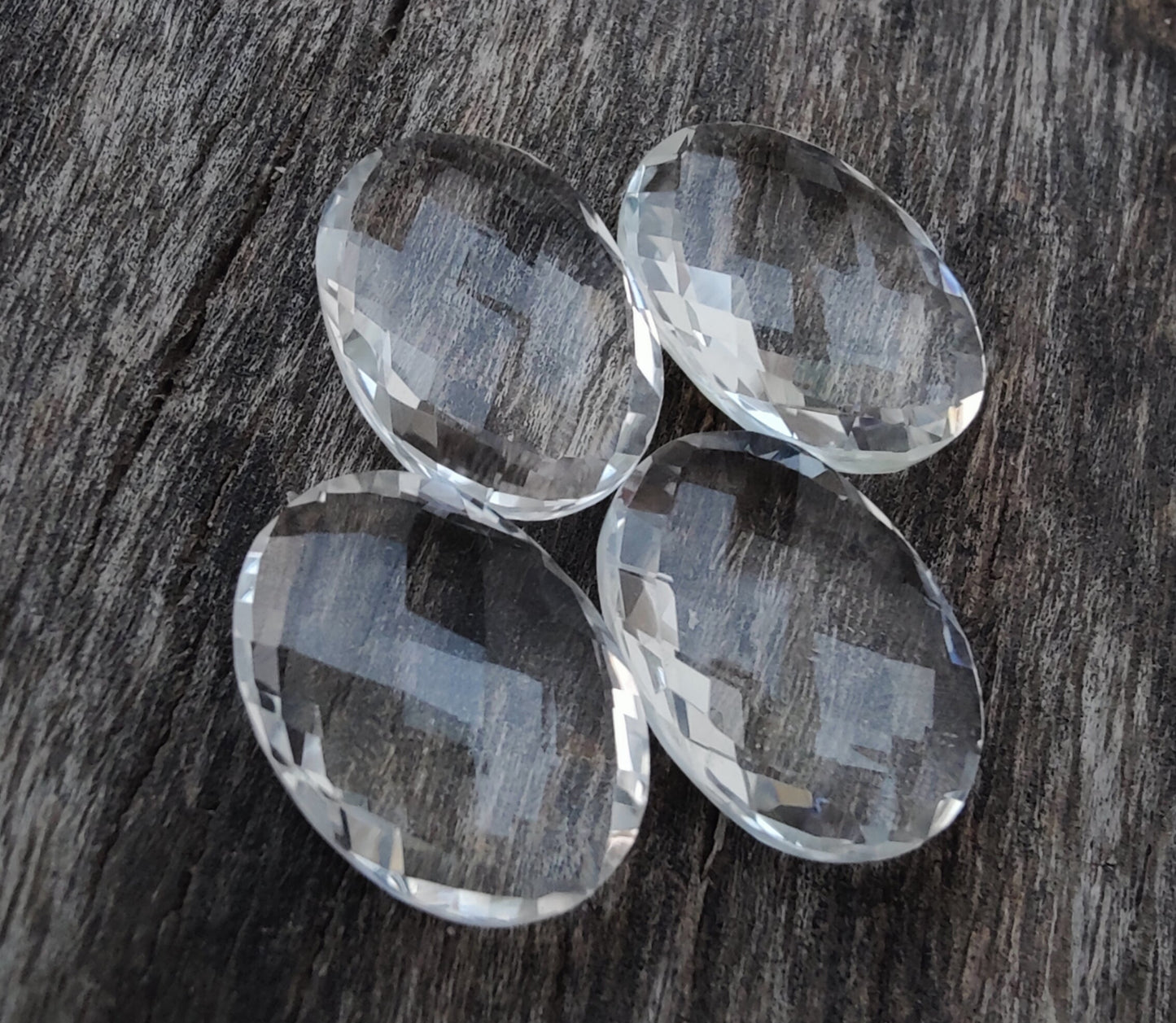 AAA+ Quality Natural Crystal Quartz Oval Shape Briolette Checker Cut Flat Back Calibrated Wholesale Gemstones, All Sizes Available