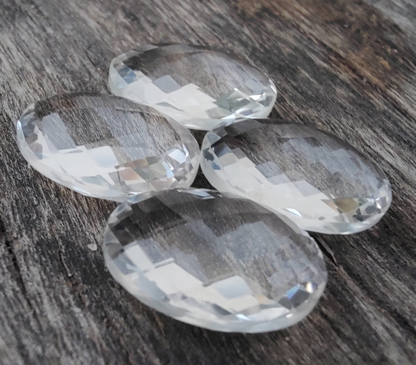 AAA+ Quality Natural Crystal Quartz Oval Shape Briolette Checker Cut Flat Back Calibrated Wholesale Gemstones, All Sizes Available