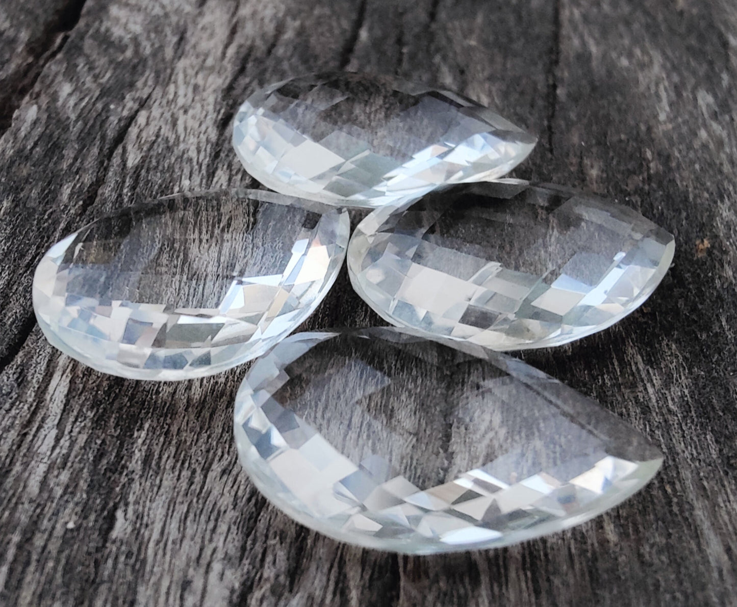 AAA+ Quality Natural Crystal Quartz Teardrop Shape Briolette Checker Cut Calibrated Pear Shape Wholesale Gemstones, All Sizes Available