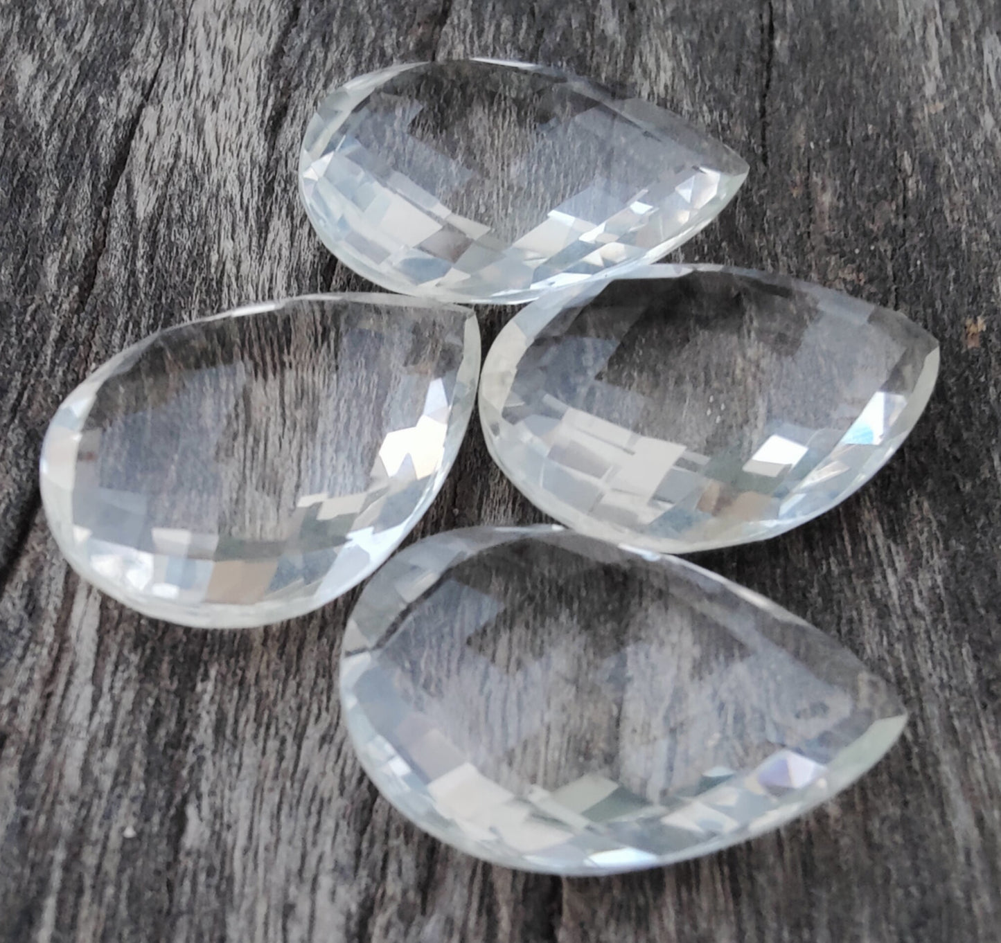 AAA+ Quality Natural Crystal Quartz Teardrop Shape Briolette Checker Cut Calibrated Pear Shape Wholesale Gemstones, All Sizes Available