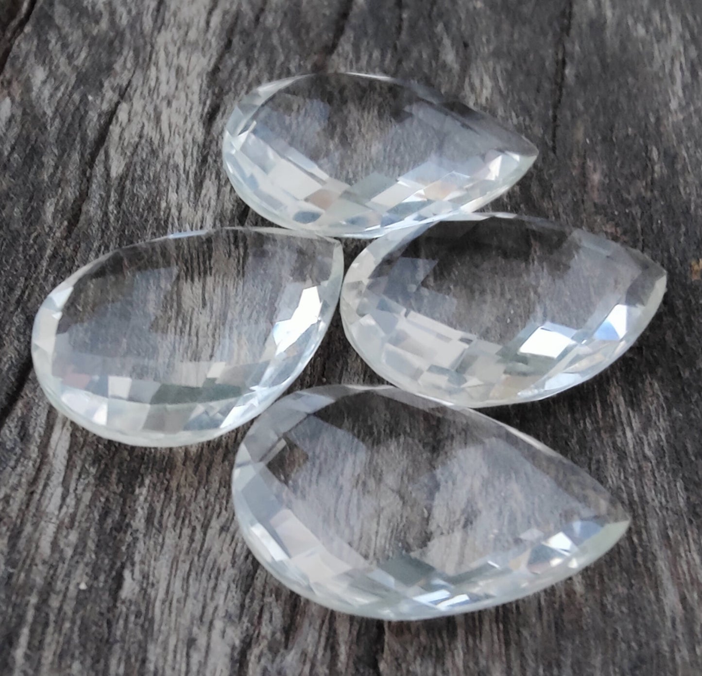 AAA+ Quality Natural Crystal Quartz Teardrop Shape Briolette Checker Cut Calibrated Pear Shape Wholesale Gemstones, All Sizes Available