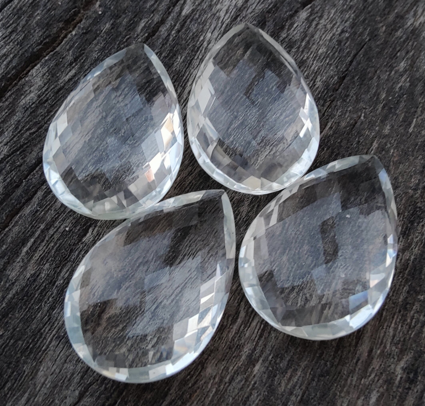 AAA+ Quality Natural Crystal Quartz Teardrop Shape Briolette Checker Cut Calibrated Pear Shape Wholesale Gemstones, All Sizes Available