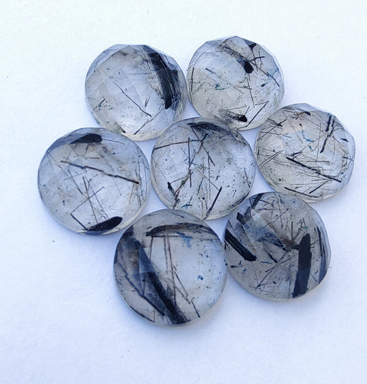 AAA+ QUALITY NATURAL BLACK RUTILE ROUND SHAPE CHECKER CUT FLAT BACK CALIBRATED GEMSTONES, ALL SIZES AVAILABLE (Copy)