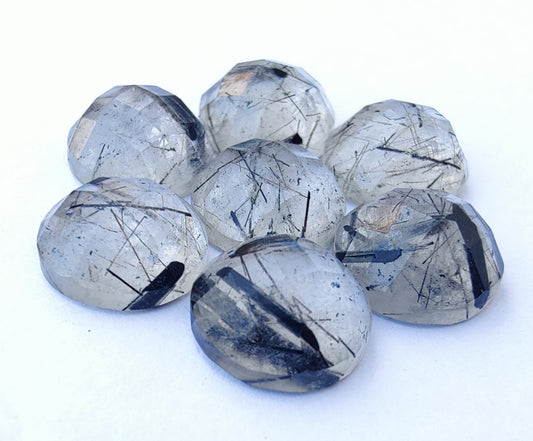 AAA+ QUALITY NATURAL BLACK RUTILE ROUND SHAPE CHECKER CUT FLAT BACK CALIBRATED GEMSTONES, ALL SIZES AVAILABLE (Copy)