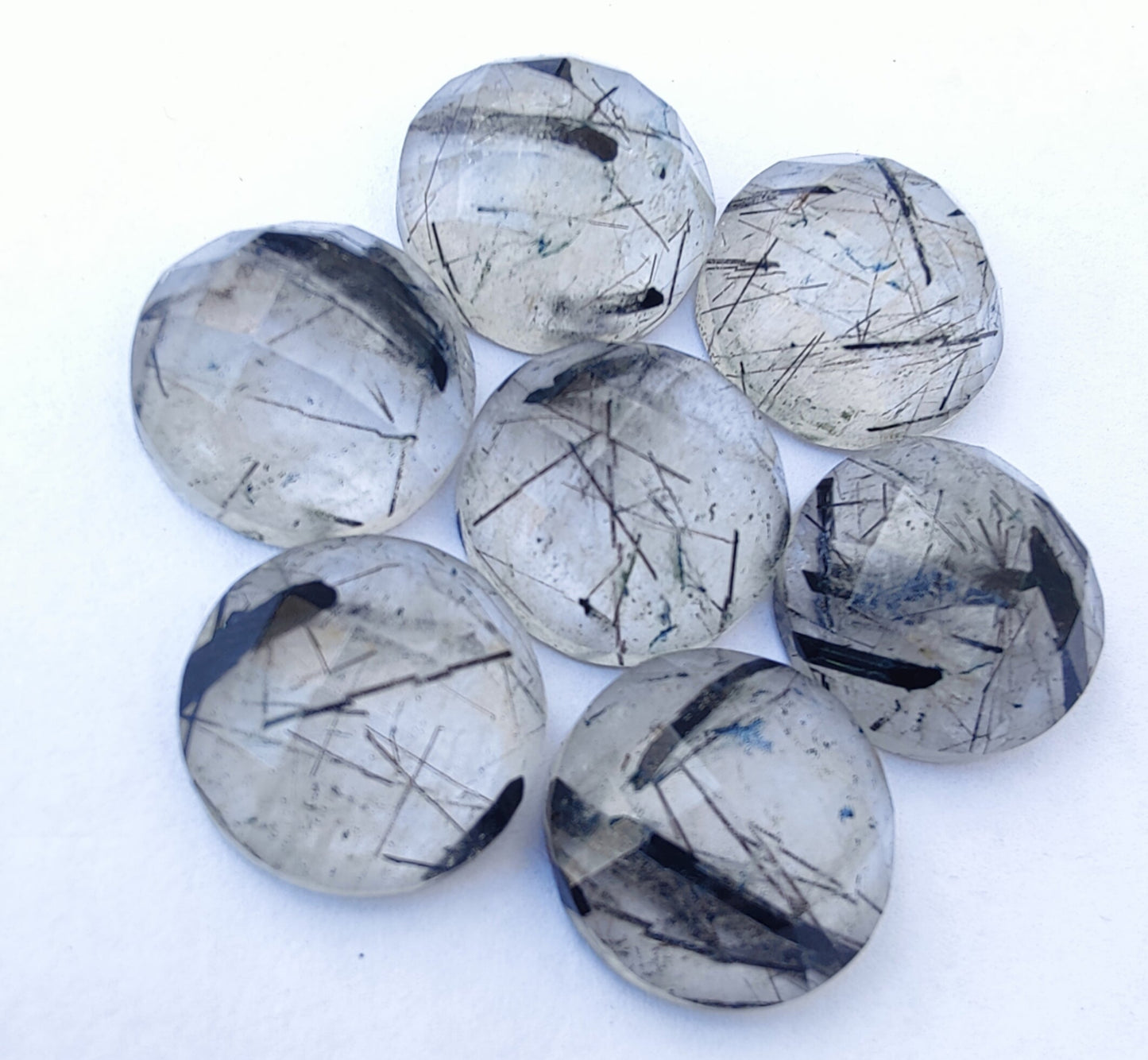 AAA+ QUALITY NATURAL BLACK RUTILE ROUND SHAPE CHECKER CUT FLAT BACK CALIBRATED GEMSTONES, ALL SIZES AVAILABLE (Copy)