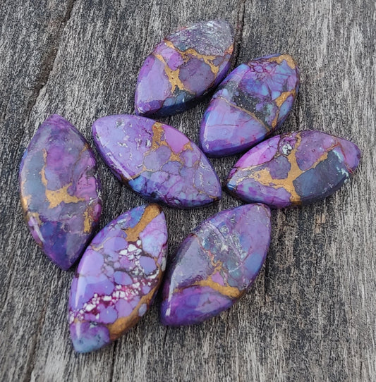 AAA+ Quality Natural Purple Copper Turquoise Marquise Shape Cabochon Flat Back Calibrated Loose Gemstones, All Sizes Available