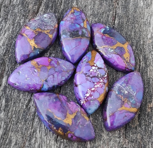 AAA+ Quality Natural Purple Copper Turquoise Marquise Shape Cabochon Flat Back Calibrated Loose Gemstones, All Sizes Available