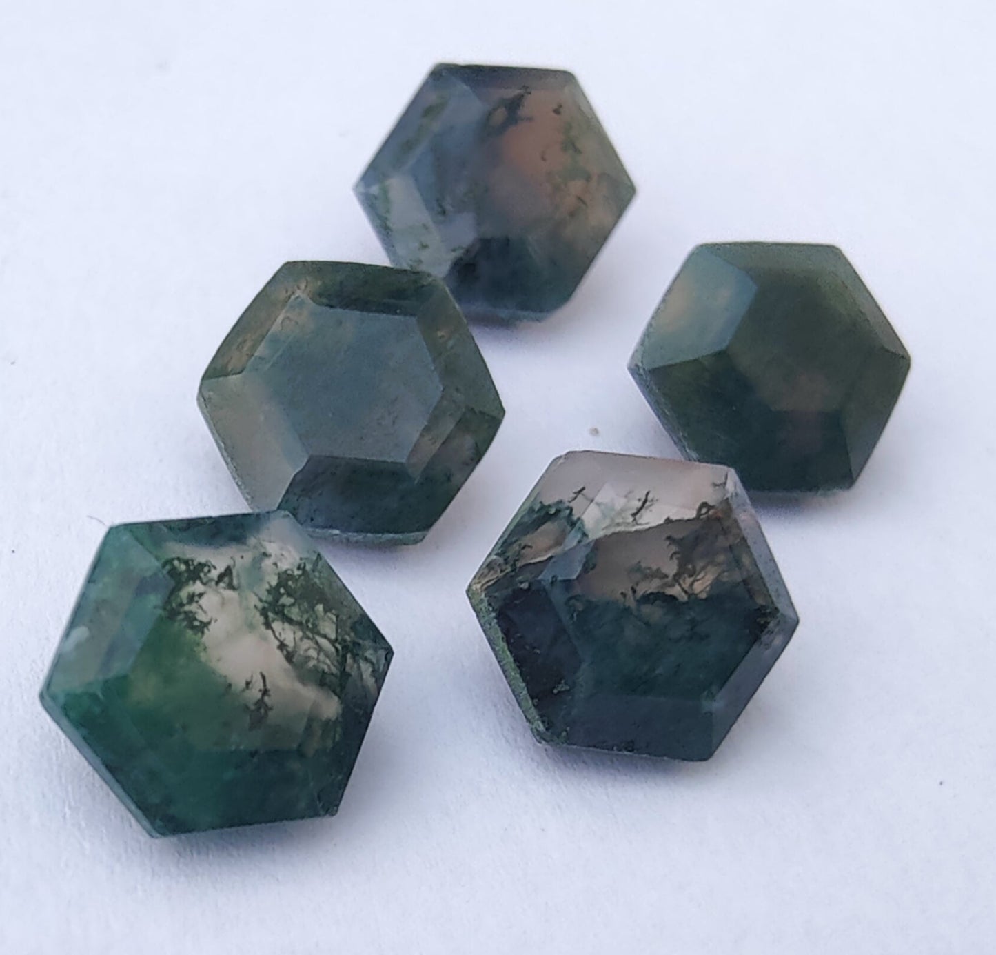 AAA+ Quality Natural Moss Agate Hexagon Shape Faceted Cut Calibrated Wholesale Gemstones, All Sizes Available