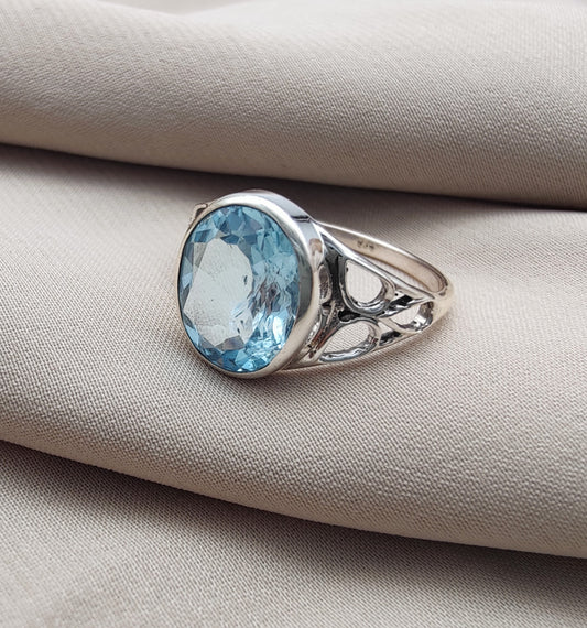 925 SOLID STERLING SILVER NATURAL BLUE QUARTZ GEMSTONES HANDMADE RING, ALL SIZES AVAILABLE