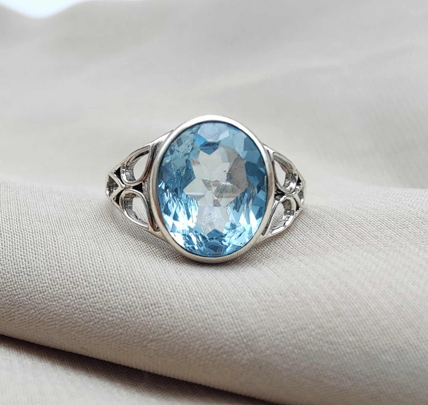 925 SOLID STERLING SILVER NATURAL BLUE QUARTZ GEMSTONES HANDMADE RING, ALL SIZES AVAILABLE