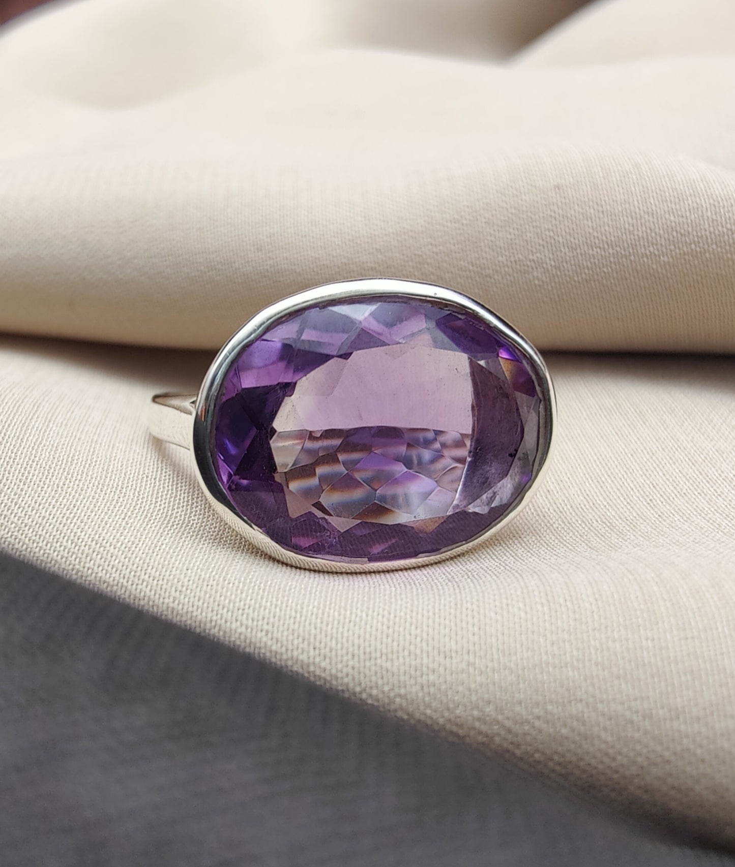 925 SOLID STERLING SILVER NATURAL AMETHYST GEMSTONES HANDMADE RING, ALL SIZES AVAILABLE