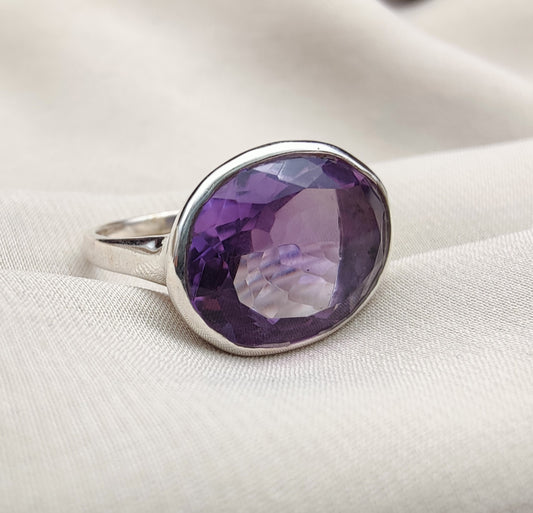 925 SOLID STERLING SILVER NATURAL AMETHYST GEMSTONES HANDMADE RING, ALL SIZES AVAILABLE