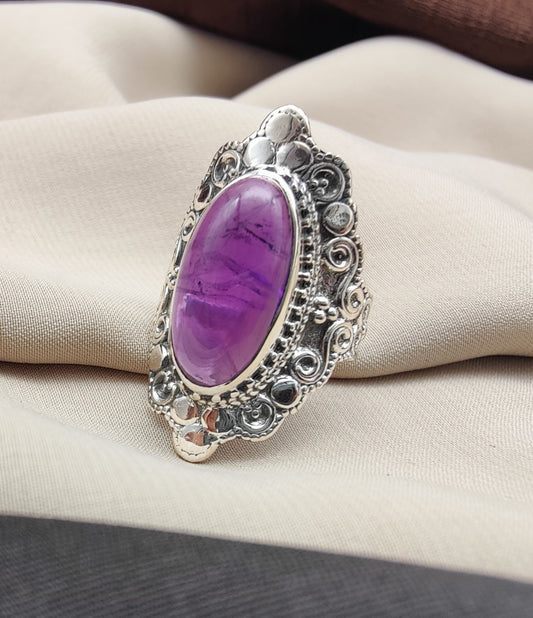 925 SOLID STERLING SILVER NATURAL AMETHYST GEMSTONES HANDMADE RING, ALL SIZES AVAILABLE