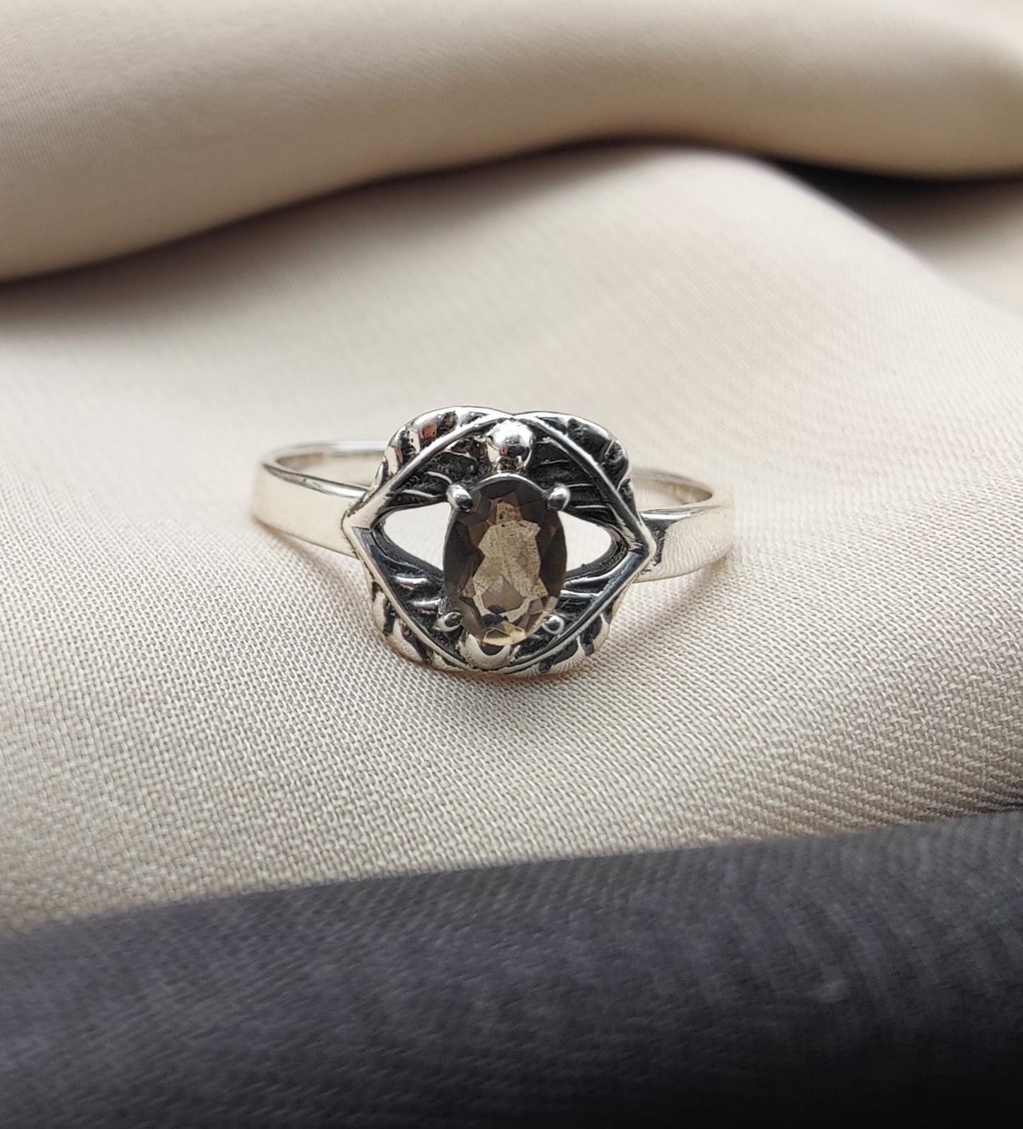 925 SOLID STERLING SILVER NATURAL SMOKY QUARTZ GEMSTONES HANDMADE RING, ALL SIZES AVAILABLE