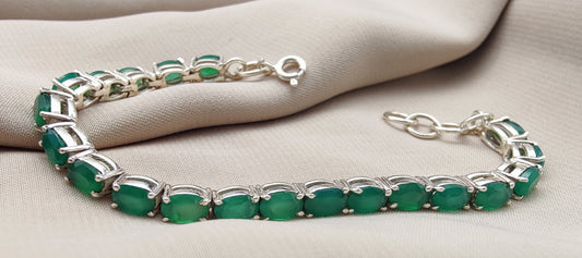 925 SOLID STERLING SILVER NATURAL GREEN ONYX HANDMADE BRACELET,8 INCHES