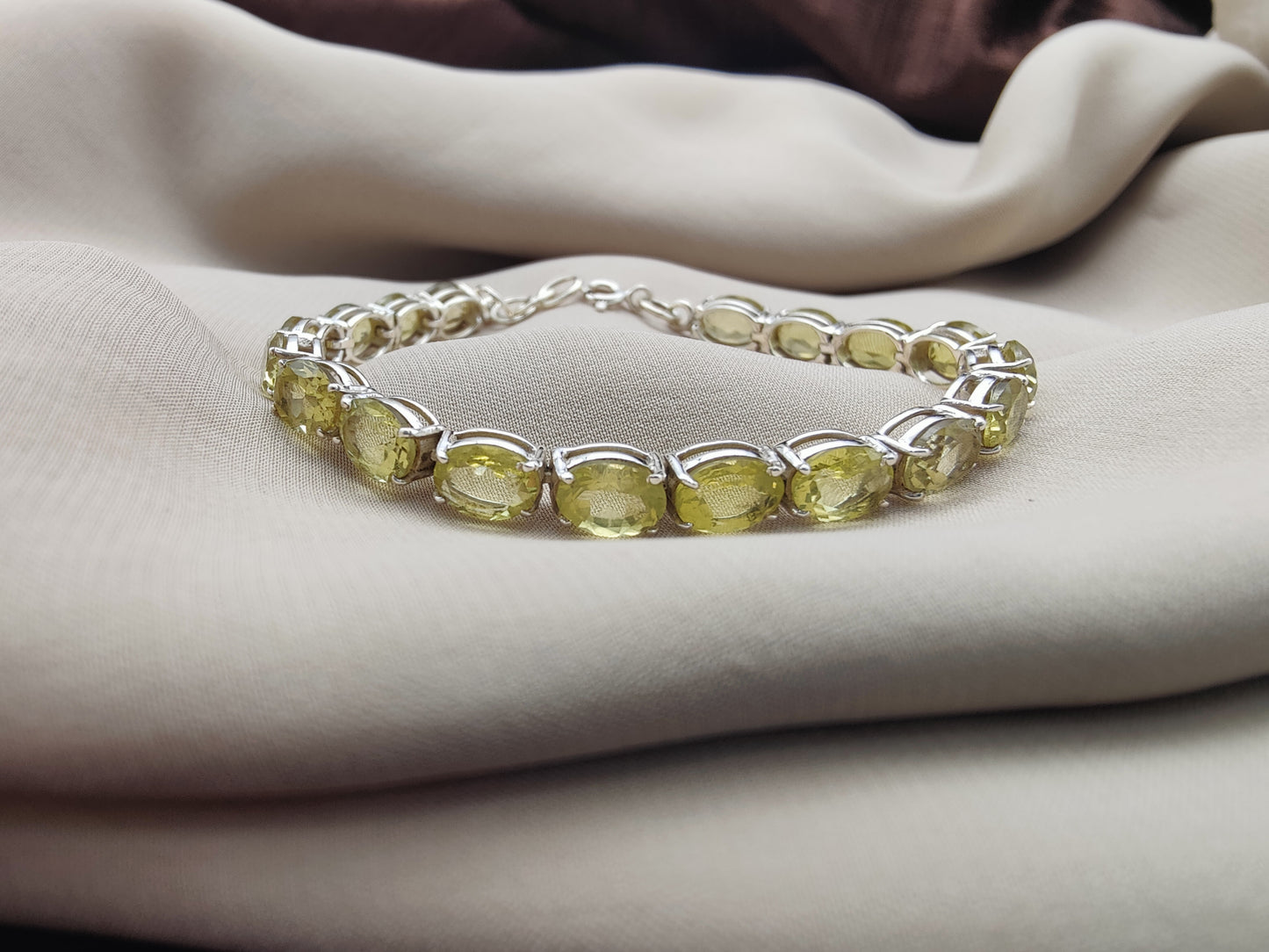 925 SOLID STERLING SILVER NATURAL LEMON QUARTZ HANDMADE BRACELET,8 INCHES