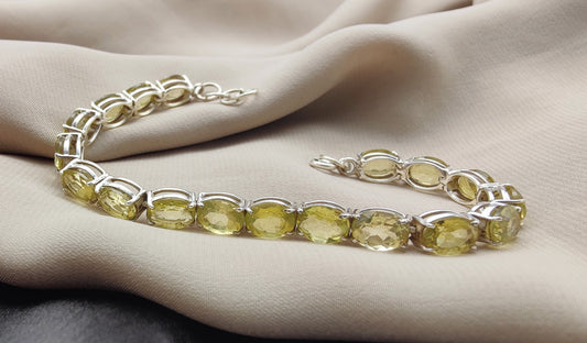 925 SOLID STERLING SILVER NATURAL LEMON QUARTZ HANDMADE BRACELET,8 INCHES