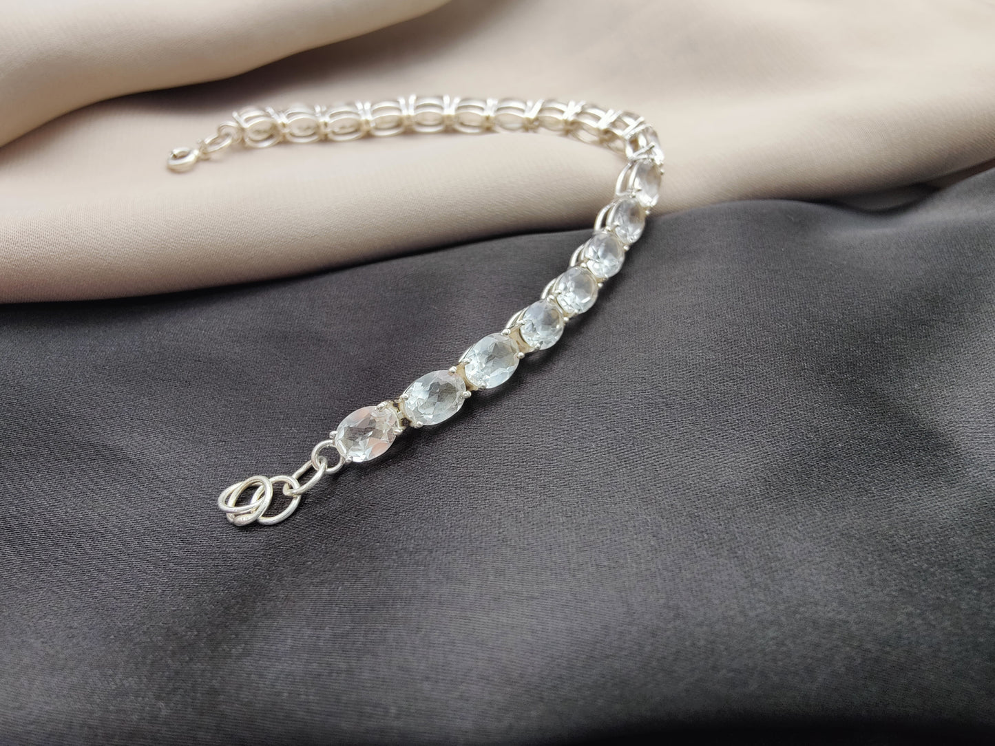 925 SOLID STERLING SILVER NATURAL CRYSTAL HANDMADE BRACELET,8 INCHES