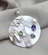 925 SOLID STERLING SILVER NATURAL PEARL WITH MULTI GEMSTONES HANDMADE PENDANT