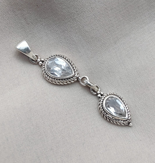 925 SOLID STERLING SILVER NATURAL CRYSTAL QUARTZ PEAR SHAPE HANDMADE PENDANT