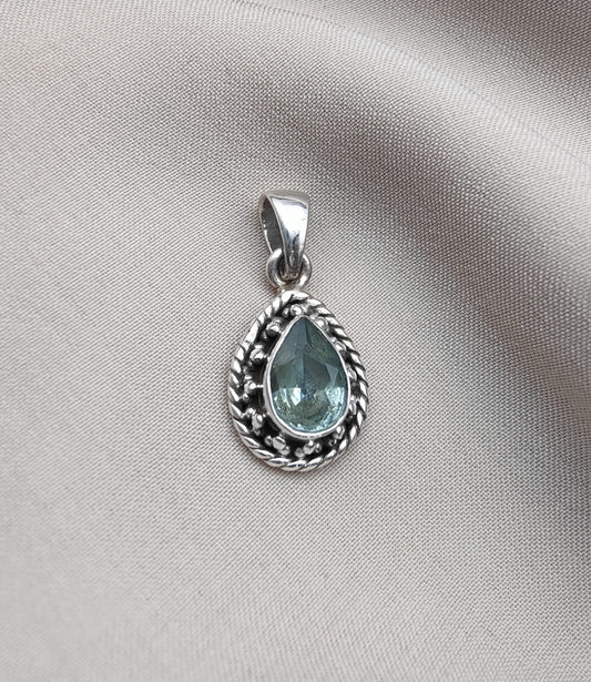 925 SOLID STERLING SILVER NATURAL BLUE QUARTZ PEAR SHAPE HANDMADE PENDANT