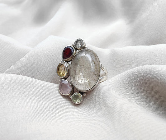 925 SOLID STERLING SILVER NATURAL MULTI GEMSTONES HANDMADE RING, ALL SIZES AVAILABLE