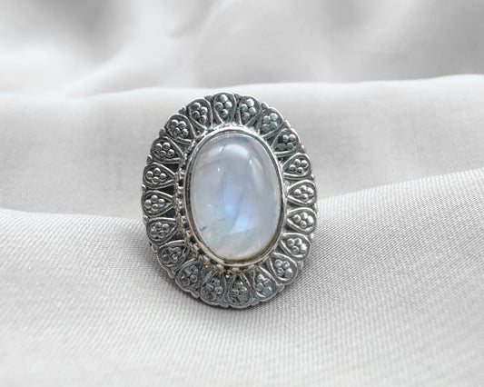 925 SOLID STERLING SILVER NATURAL RAINBOW MOONSTONE HANDMADE RING, ALL SIZES AVAILABLE