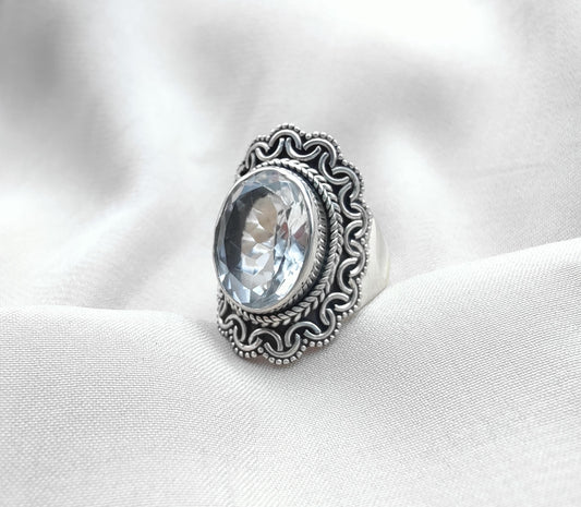 925 SOLID STERLING SILVER NATURAL CRYSTAL QUARTZ HANDMADE RING, ALL SIZES AVAILABLE