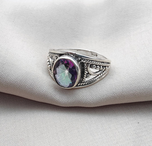 925 SOLID STERLING SILVER NATURAL MYSTIC QUARTZ HANDMADE RING, ALL SIZES AVAILABLE