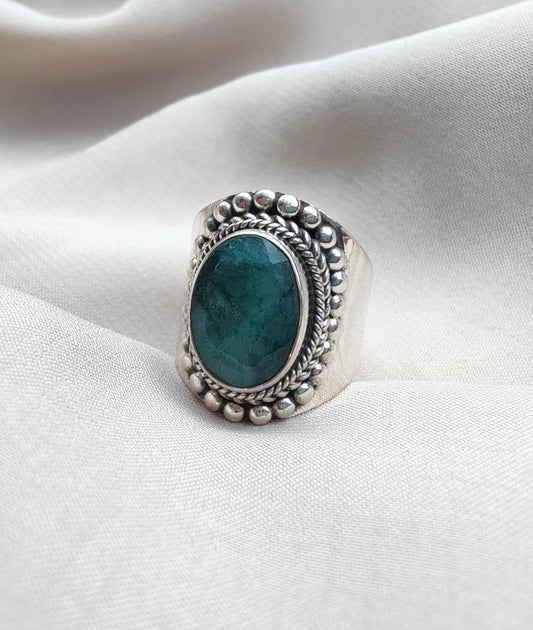 925 SOLID STERLING SILVER NATURAL EMERALD HANDMADE RING, ALL SIZES AVAILABLE