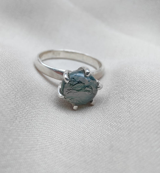 925 SOLID STERLING SILVER NATURAL MOSS AGATE GEMSTONE HANDMADE RING, ALL SIZES AVAILABLE