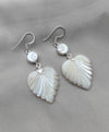 925 SOLID STERLING SILVER NATURAL SHIVA EYE GEMSTONE MOTHER OF PEARL LEAF DESIGN EARRINGS
