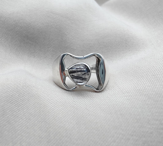 925 SOLID STERLING SILVER NATURAL BLACK RUTILE GEMSTONE HANDMADE RING, ALL SIZES AVAILABLE