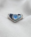 925 SOLID STERLING SILVER NATURAL RAINBOW MOONSTONE GEMSTONE HANDMADE RING HEART DESIGN , ALL SIZES AVAILABLE