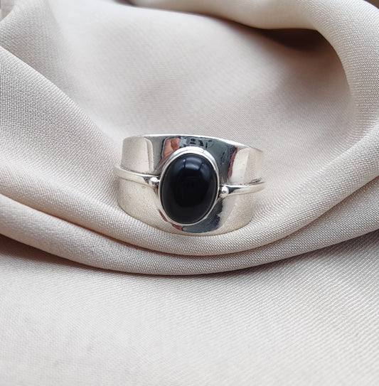 925 SOLID STERLING SILVER NATURAL BLACK ONYX GEMSTONE HANDMADE RING , ALL SIZES AVAILABLE
