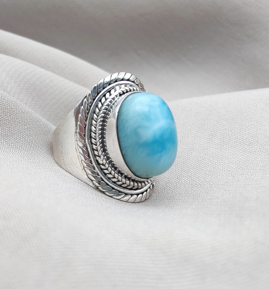 925 SOLID STERLING SILVER NATURAL LARIMAR GEMSTONE HANDMADE RING , ALL SIZES AVAILABLE