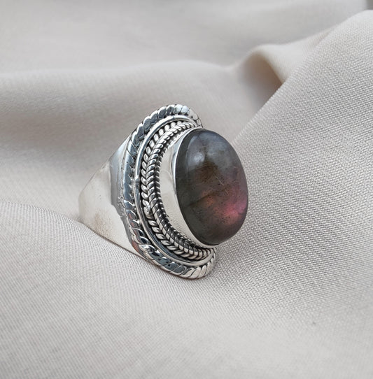 925 SOLID STERLING SILVER NATURAL PURPLE LABRADORITE GEMSTONE HANDMADE RING, ALL SIZES AVAILABLE