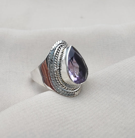 925 SOLID STERLING SILVER NATURAL AMETHYST GEMSTONE HANDMADE RING, ALL SIZES AVAILABLE