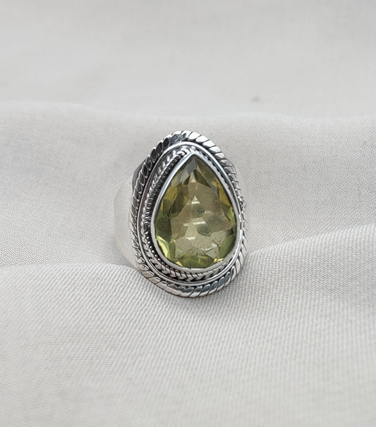 925 SOLID STERLING SILVER NATURAL LEMON QUARTZ GEMSTONE HANDMADE RING, ALL SIZES AVAILABLE