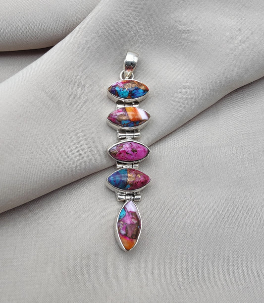 925 SOLID STERLING SILVER NATURAL SPINY OYSTER TURQUOISE GEMSTONE MARQUISE SHAPE HANDMADE PENDANT