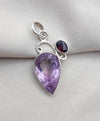 925 SOLID STERLING SILVER NATURAL AMETHYST AND GARNET GEMSTONE HANDMADE PENDANT