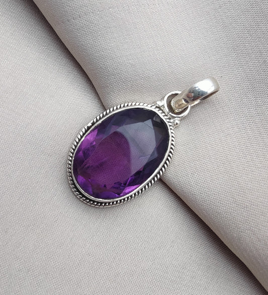 925 SOLID STERLING SILVER NATURAL AMETHYST GEMSTONE HANDMADE PENDANT